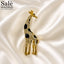 BROOCH GIRAFFE WHITE BLACK CRYSTAL GOLD