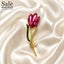 BROOCH BURGUNDY TULIP WITH PEARL & CRYSTAL