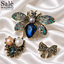 SET BROOCH 3PCS FLY BLUE TEADROP + DOUBLE PEARL + BOW CLER