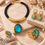 Turquoise Crystal Necklace, Bracelet, Earrings & Ring Set