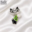 Brooch Cat Glasses Green Pearl