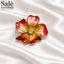 Brooch Flower 5 Petal Red Yellow Enamel