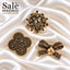 SET 3 BROOCH TEDDY BEAR BOW HEART PEARL CRYSTAL GOLD