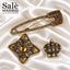 SET 3 BROOCH ANTIQUE SAFETY PIN STAR CROWN GOLD
