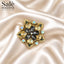 BROOCH STAR FLOWER GREY SMOKEY CHAMPAGNE CRYSTAL GOLD