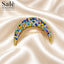 BROOCH MOON CRESCENT MULTICOLOR CRYSTAL GOLD