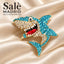 BROOCH SHARK CRYSTAL GOLD ENAMEL OPEN MOUTH