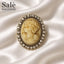 Brooch Cameo Beige Rhinestone Gold