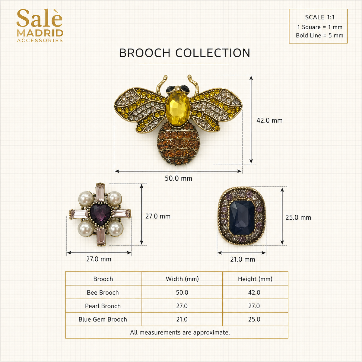 Bee, Pearl Cross & Oval Crystal Button Clip Set