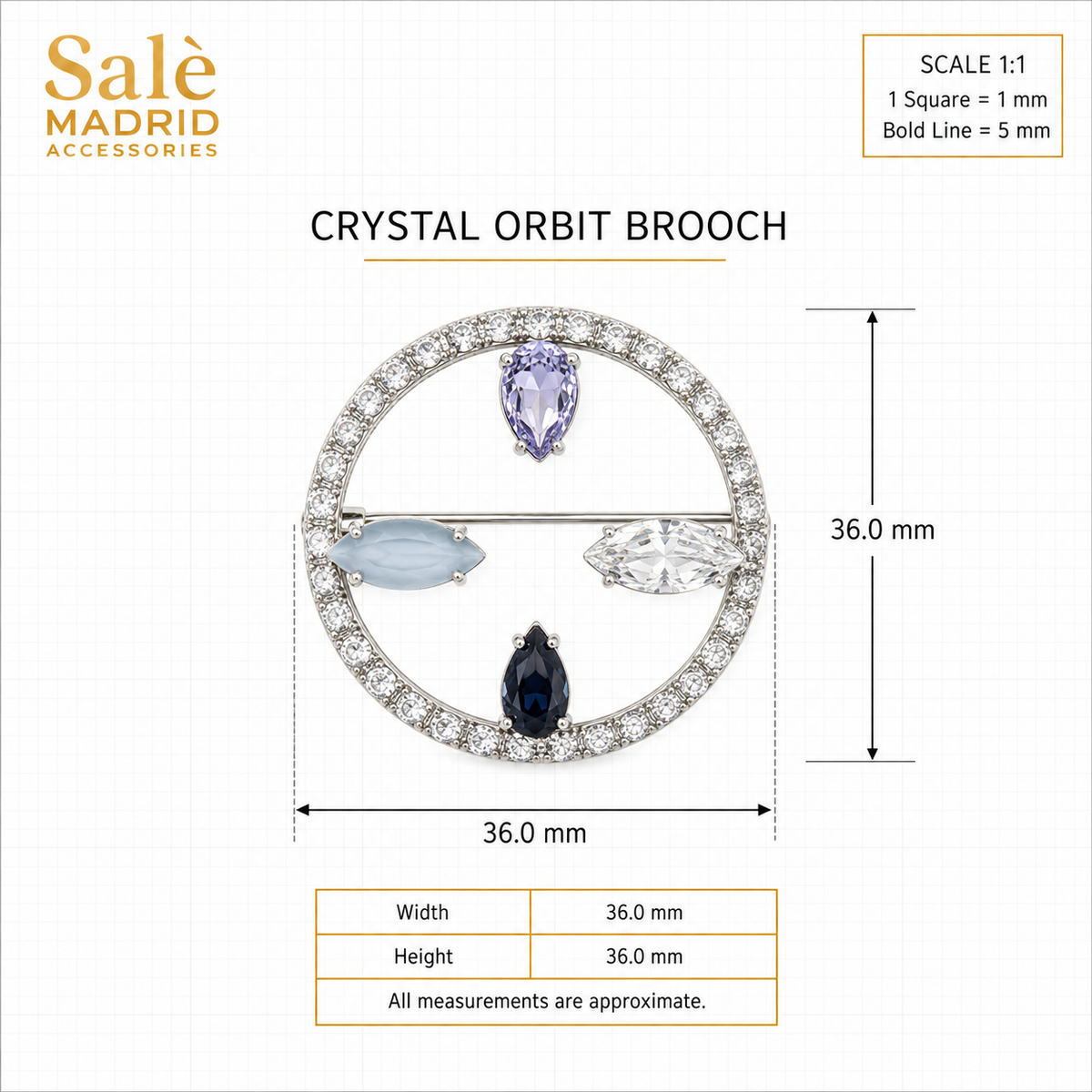 Silver-Tone Baguette Crystal Petal Hoop Brooch