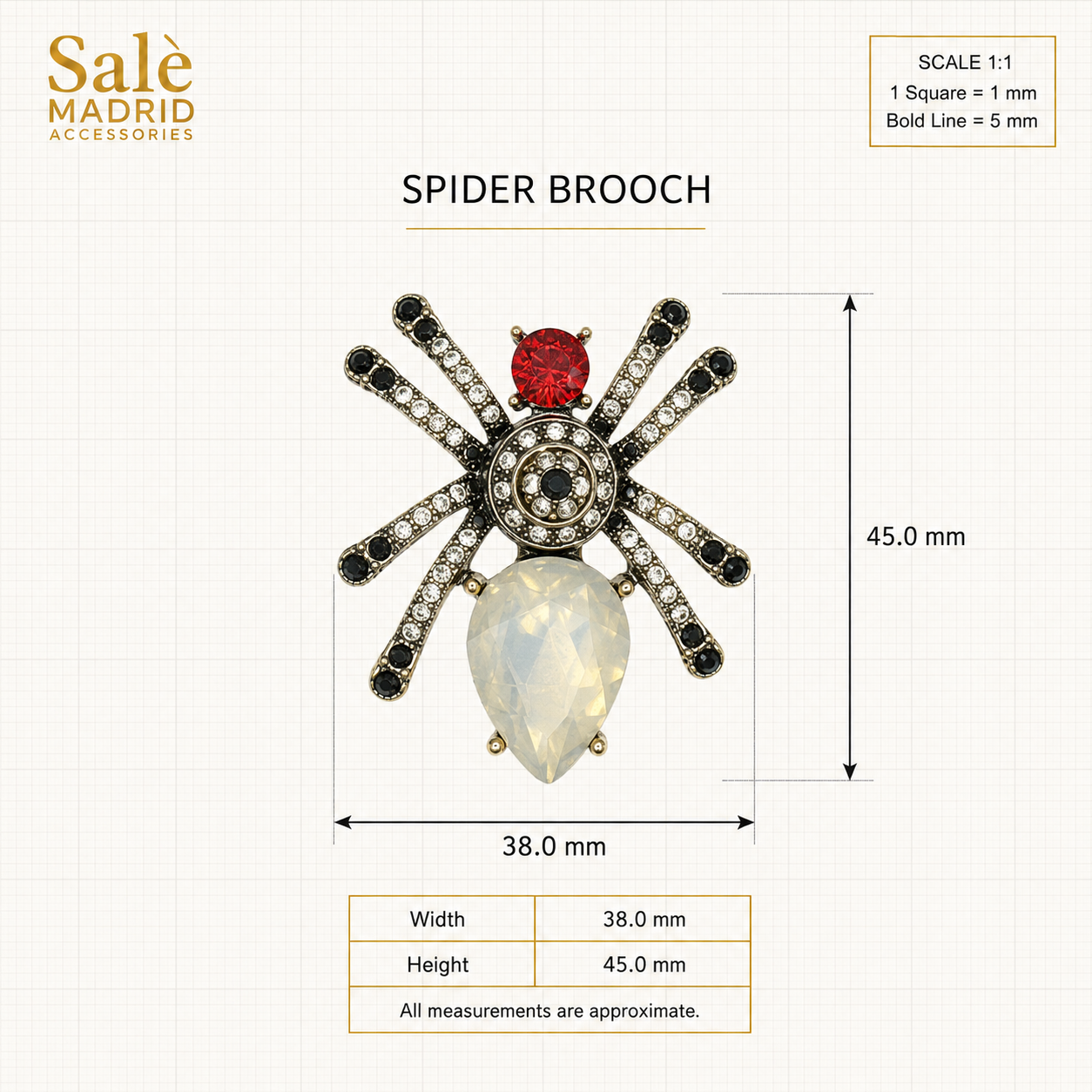 Opal & Multicolor Crystal Spider Brooch Secondary image