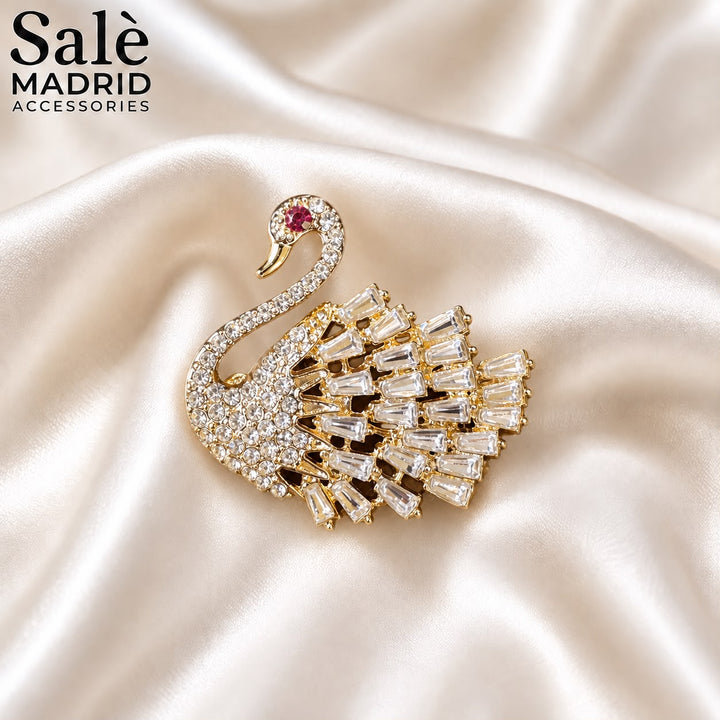 BROOCH CRYSTAL SWAN BAGUETTE TAIL