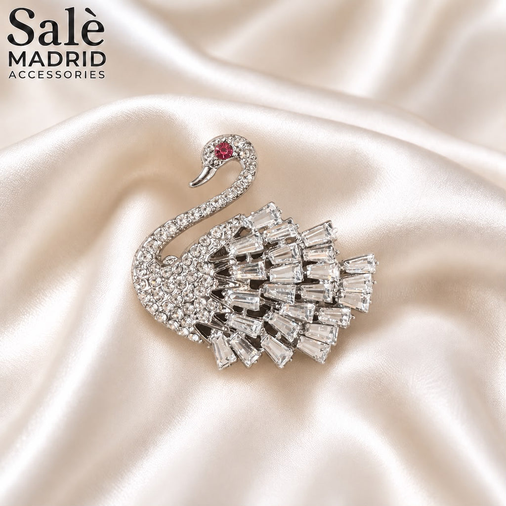 BROOCH CRYSTAL SWAN BAGUETTE TAIL