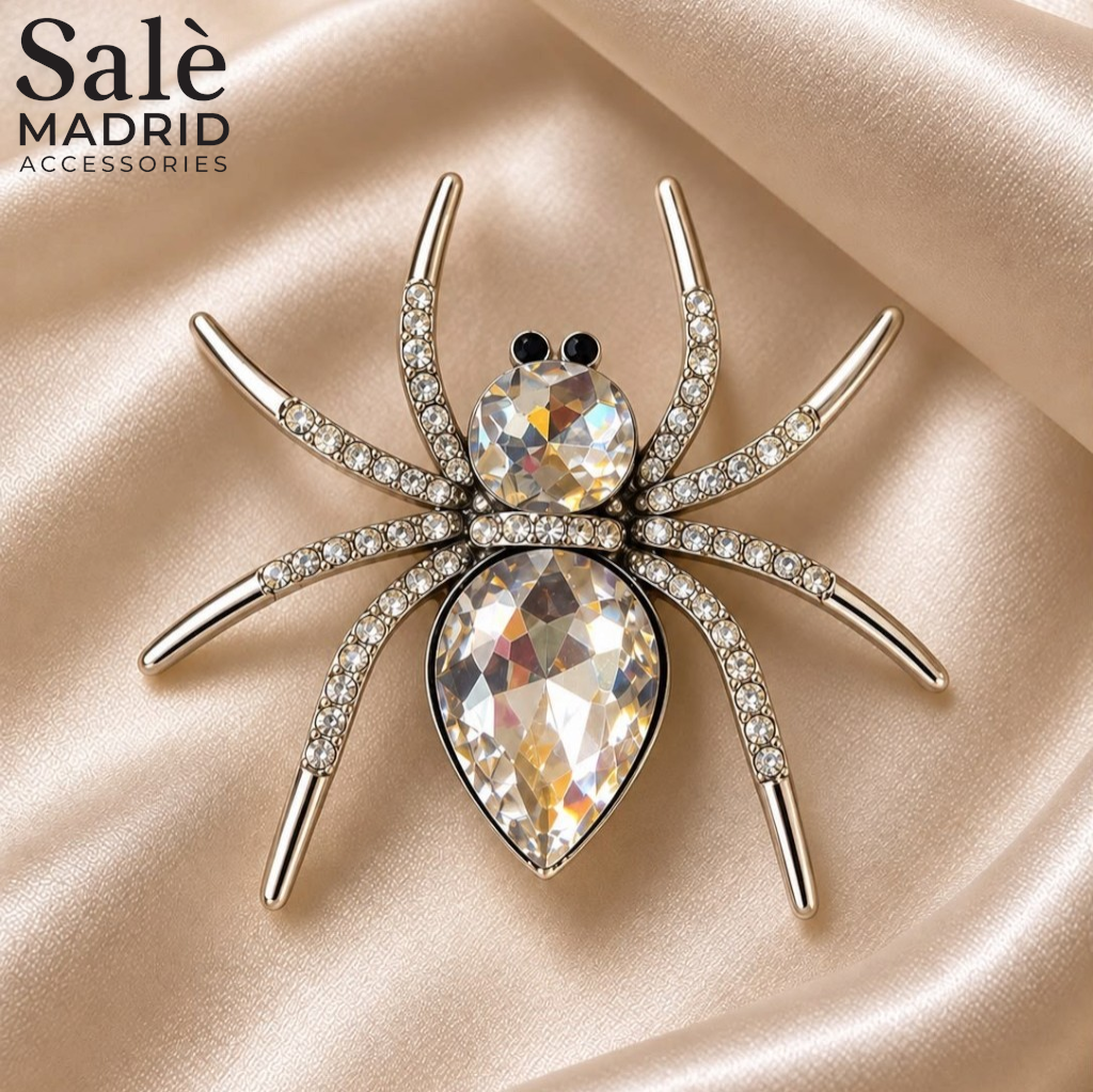 Large Crystal Spider Brooch