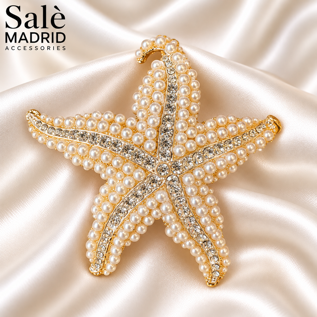 Starfish Pearl Crystal Brooch