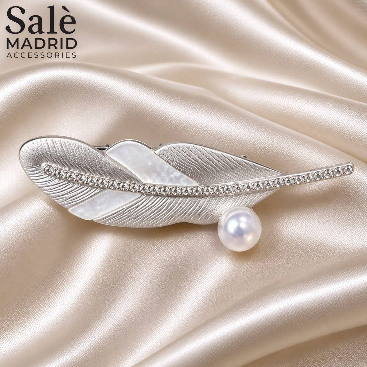 Large Pearl Feather Brooch