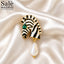 BROOCH ZEBRA WHITE BLACK ENAMEL GREEN CRYSTAL GOLD