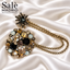 BROOCH CLUSTER BLACK CLEAR CHAMPAGNE CHAIN STAR GOLD