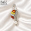 BROOCH CRANE BIRD COLORFUL ENAMEL CHAMPAGNE CRYSTAL PEARL TAIL SILVER
