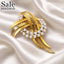 BROOCH WAVY GOLD FEATHER WHITE PEARL CLUSTER LARGE