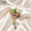 BROOCH HUMMINGBIRD GREEN PURPLE YELLOW ENAMEL CRYSTAL PEARL LONG TAIL GOLD