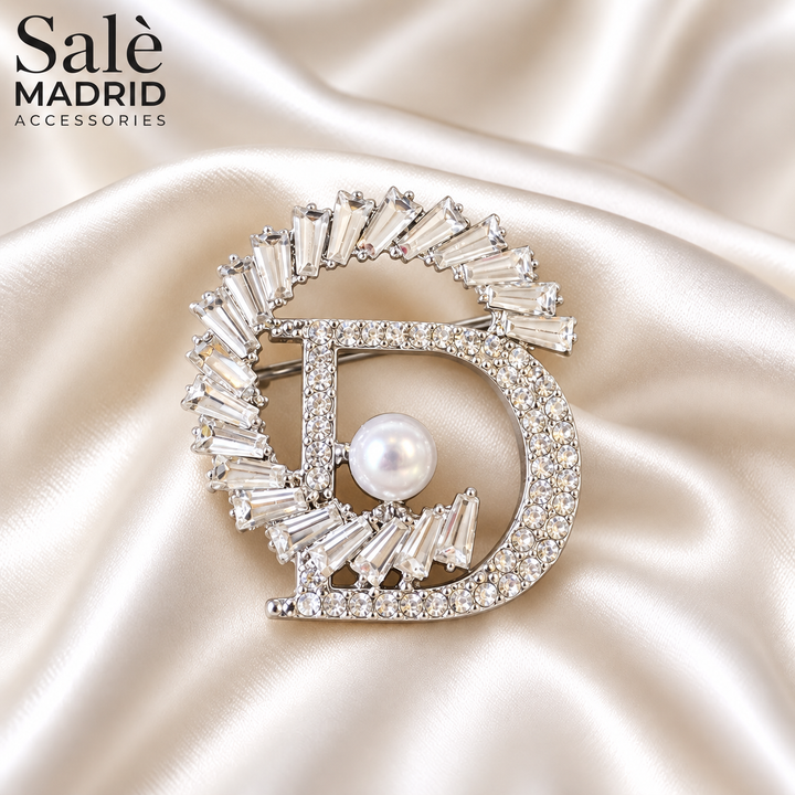 Letter D Baguette Crystal Brooch