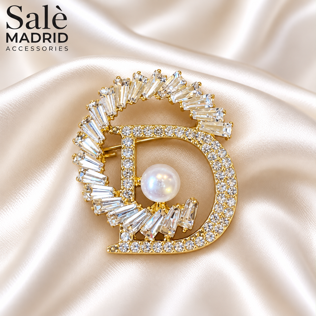 Letter D Baguette Crystal Brooch