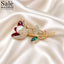 BROOCH TULIP PEARL GOLD RED ENAMEL CRYSTAL GREEN LEAF