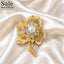 BROOCH FLOWER 3 PETAL GOLD TEXTURED PEARL CRYSTAL