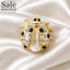 BROOCH BEETLE GOLD PEARL CLEAR CRYSTAL BLACK SPOT LADYBUG