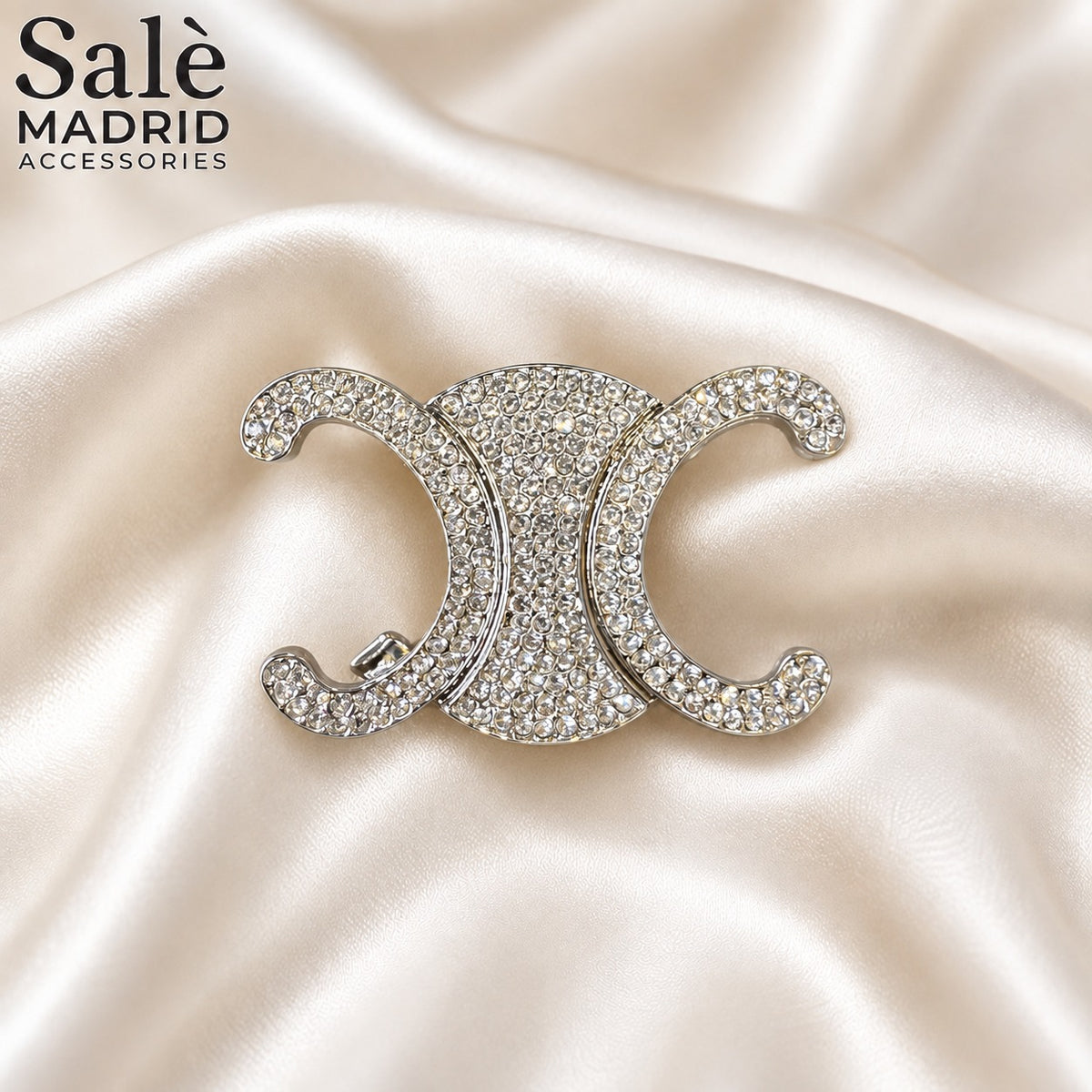 BROOCH SILVER CC PAVE CRYSTAL DOUBLE CURVE