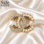 BROOCH CC GOLD PEARL CRYSTAL DOUBLE C