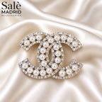 Double-C Pearl Crystal Brooch