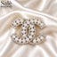 Double-C Pearl Crystal Brooch
