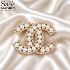 Double-C Pearl Crystal Brooch