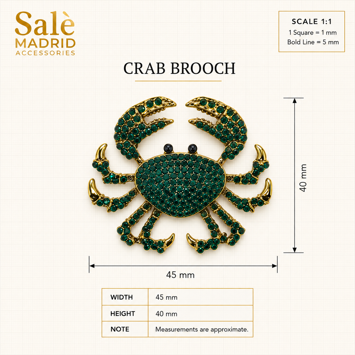 Gold-Tone Pavé Crystal Crab Brooch