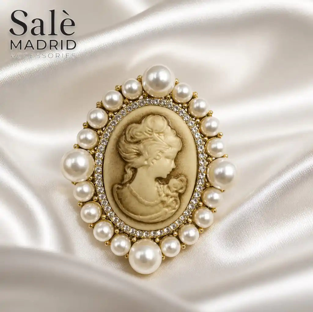 Ivory Cameo Pearl Halo Brooch