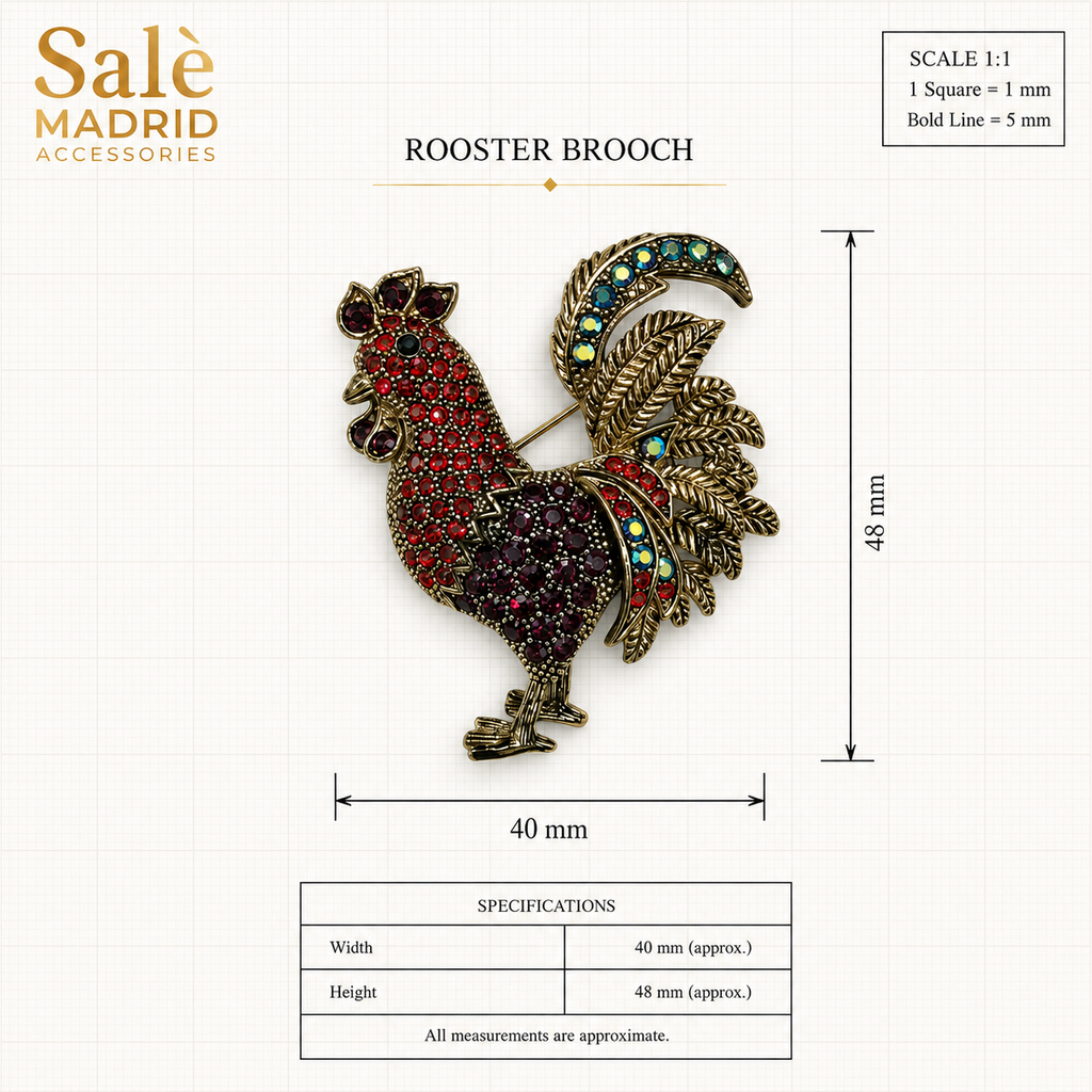Olive Crystal Rooster Brooch