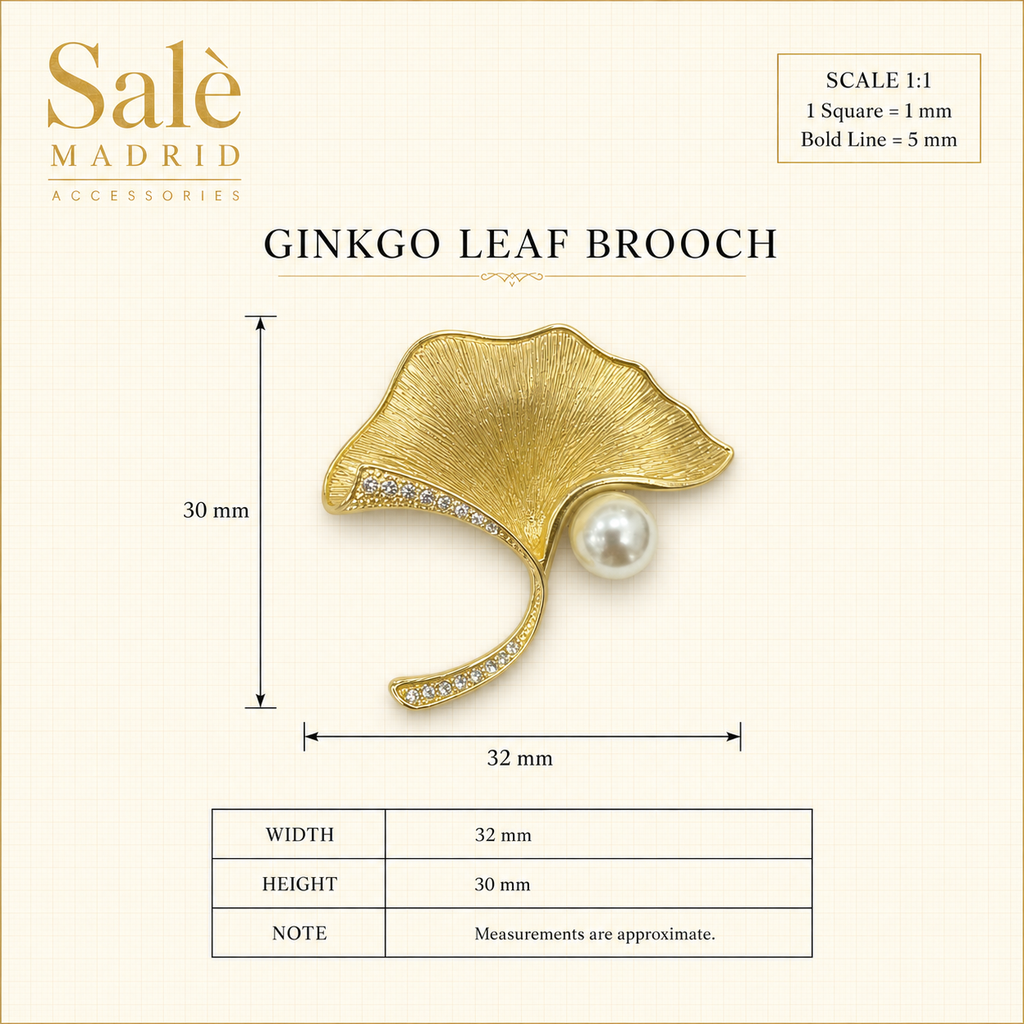 Brushed Gold-Tone Ginkgo Pearl Brooch