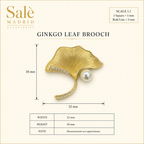 Brushed Gold-Tone Ginkgo Pearl Brooch
