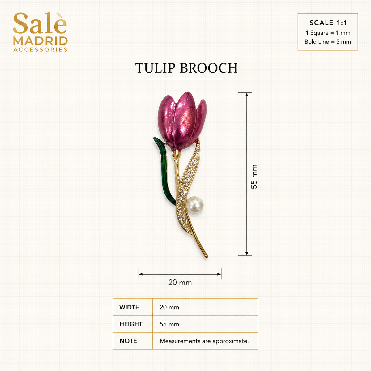 Burgundy Tulip Pearl Brooch