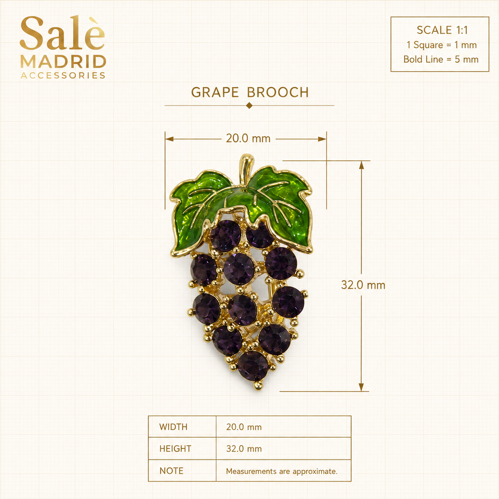 Burgundy Crystal Grape Cluster Brooch