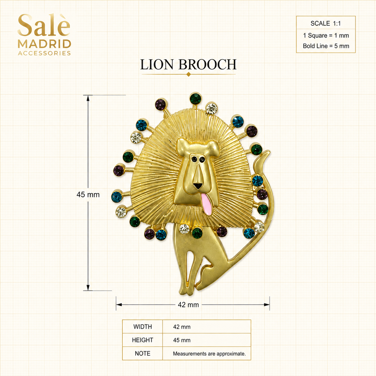 Brushed Gold-Tone Lion Brooch Secondary image