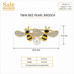 Double Honey Bee Pearl Brooch