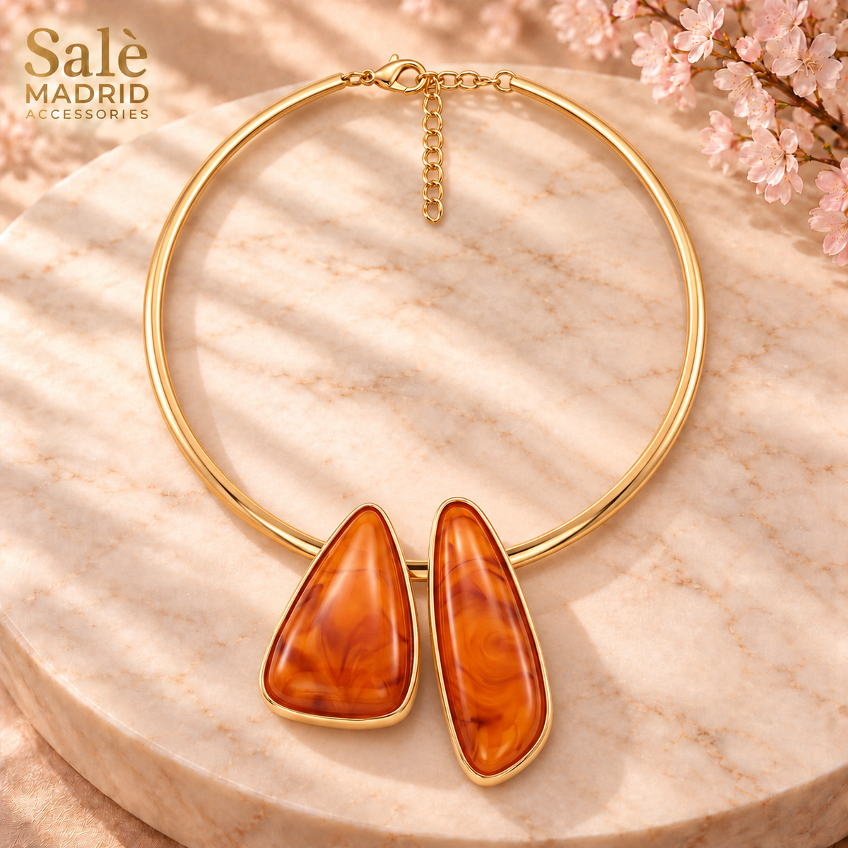 Gold-Tone Double Geometric Cabochon Collar Necklace