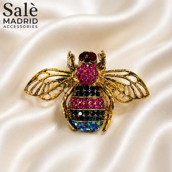 BROOCH BEE VINTAGE GOLD FILOGREE WINGS PURPLE AB CRYSTAL