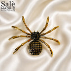 Gold-Tone Black Crystal Spider Brooch