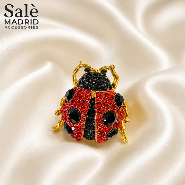 Red & Black Crystal Ladybug Brooch