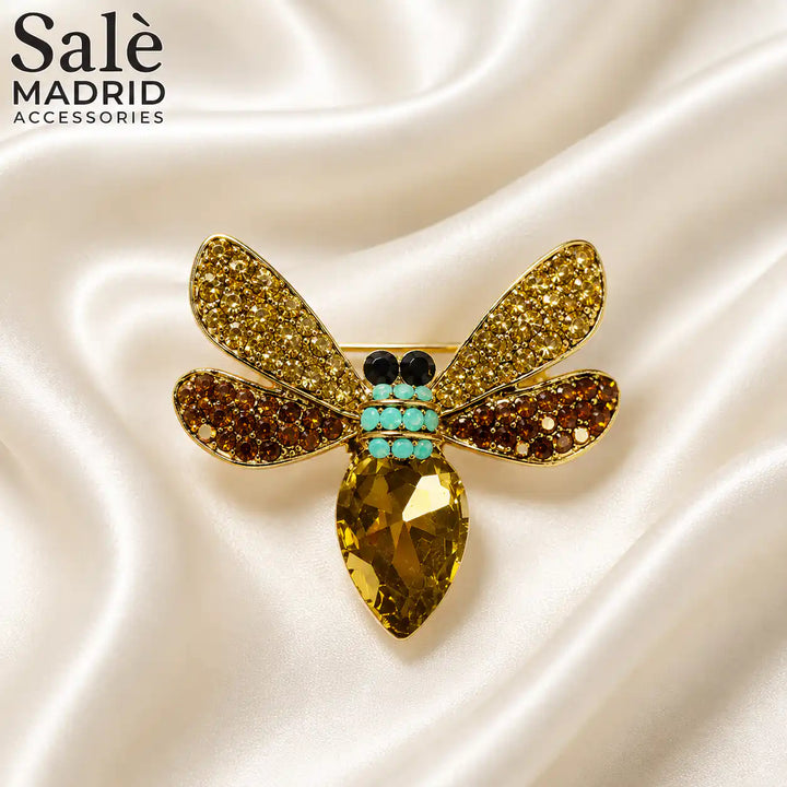 BROOCH DRAGONFLY TOPAZ BROWN GLITTER TEADROP GOLD