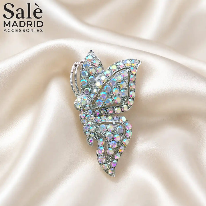 BROOCH BUTTERFLY SILVER AURORA CRYSTAL BIG WINGS